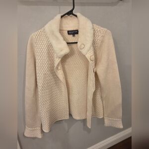Cream Knit Cardigan with Faux Fur Collar